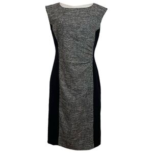 MaxMara Tweed Ponte Knit Black Gray Sheath Midi Dress, Size 8 Fall Work